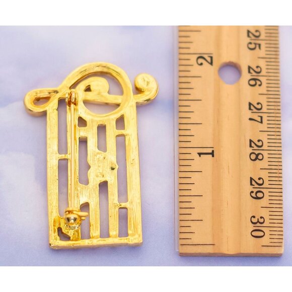 Vintage Avant Garde Musical Motif with Clear Rhinestone Brooch - S14 - Picture 2 of 2